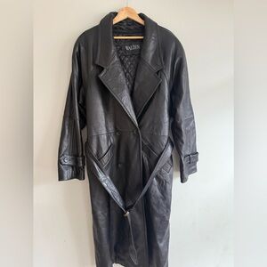 Real leather long trench coat